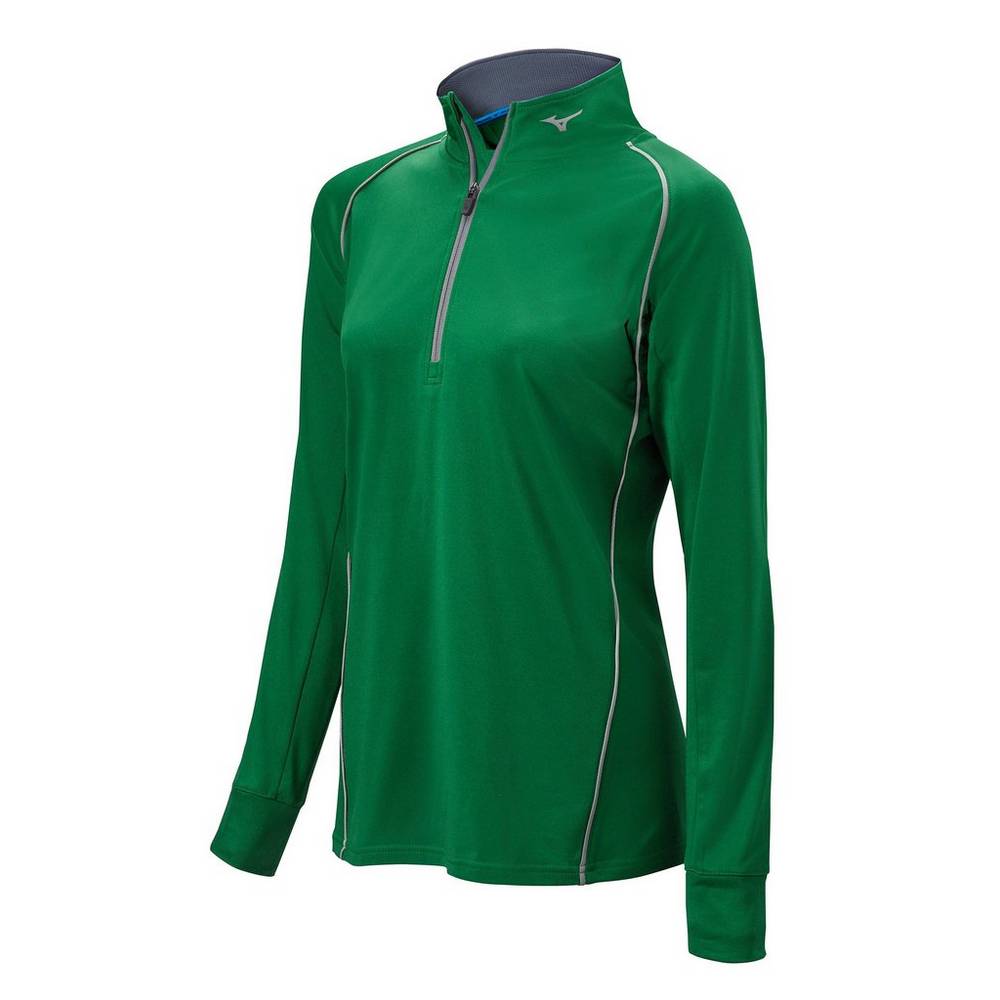 Damske Pulóver Mizuno Comp 1/2 Zip Long Sleeve Zelene Vypredaj WEBC74560